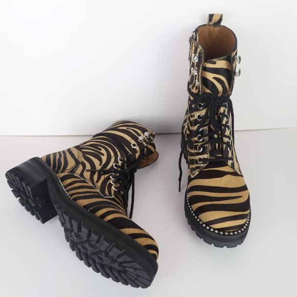 Aqua Women’s Tiger Print Jax Studded Hiker Combat Boots Lace Up Round Toe 5.5 - Picture 10 of 16